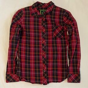 C Wonder Red & Black Plaid Flannel Button Down Shirt Top Size 4